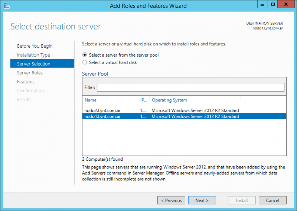 Como instalar roles en cluster, Windows Server 2012 R2.