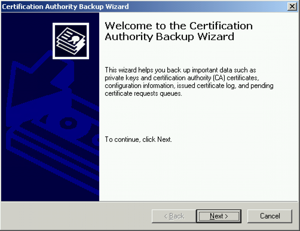 backup ca wizard
