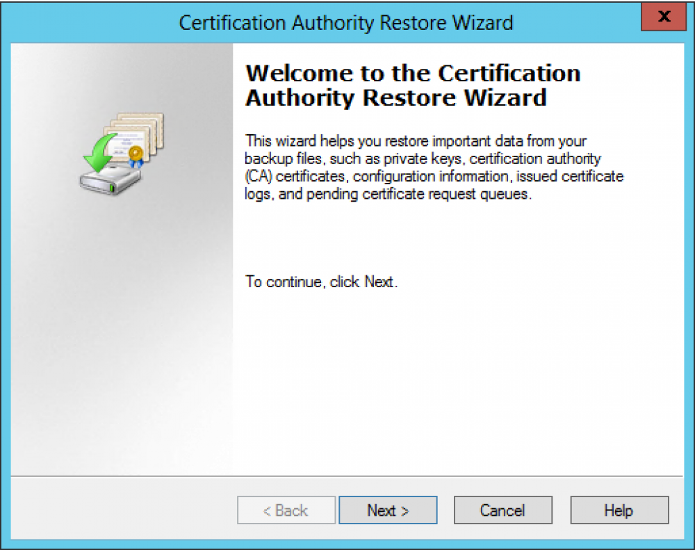 AD-CS restore wizard