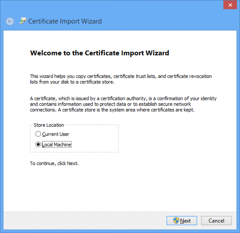 certificate import wizard