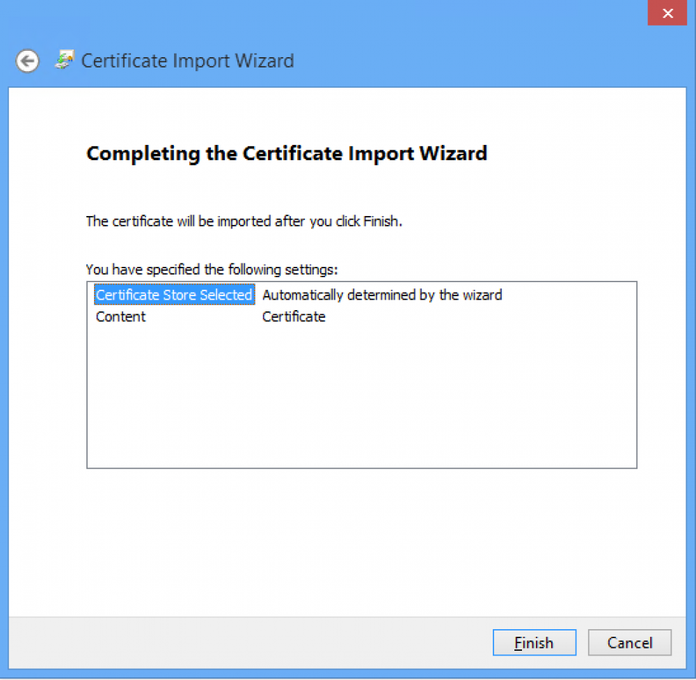 completing certificate import wizard